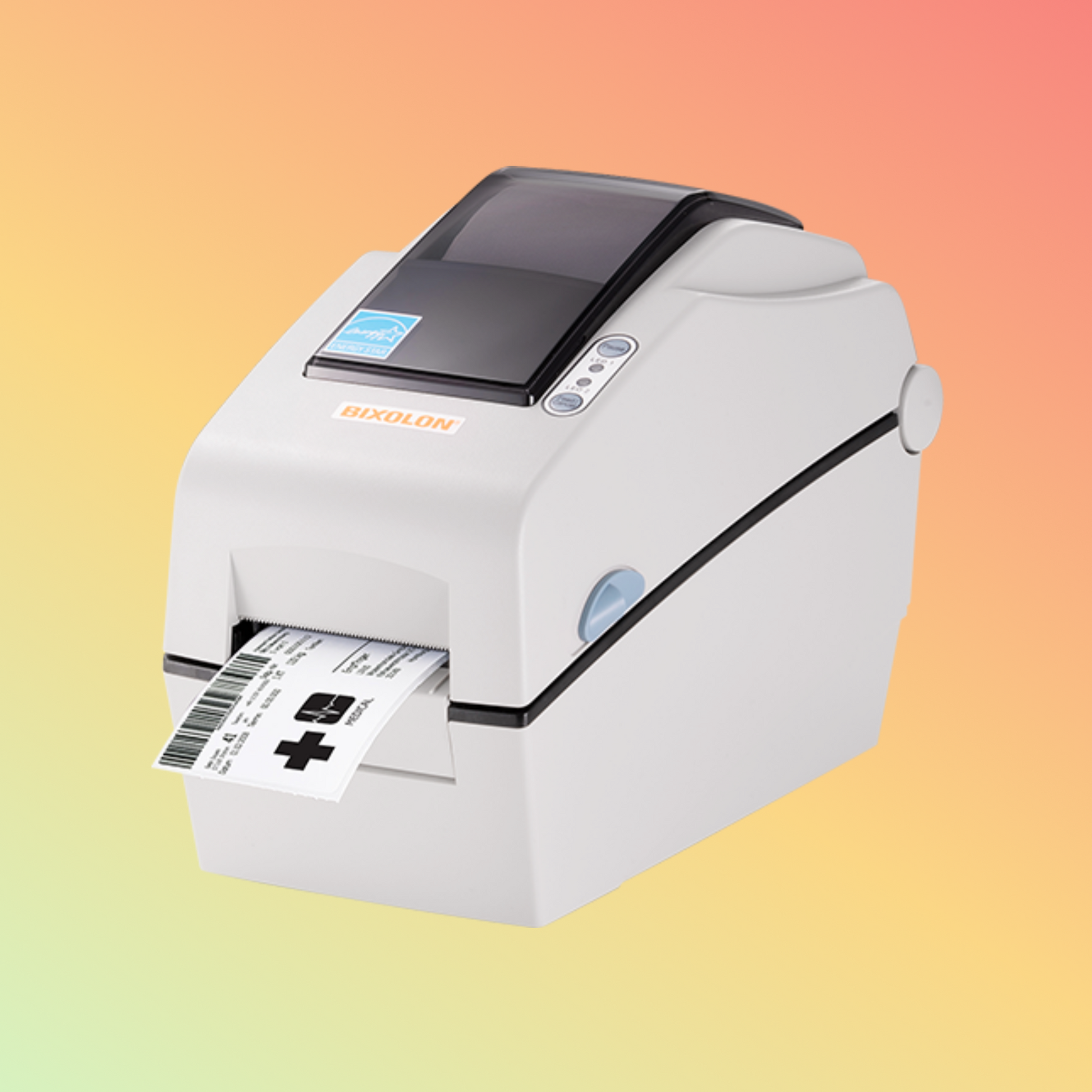 alt="Bixolon SLP-DX220 thermal barcode printer in use