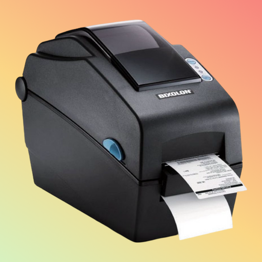 alt="Bixolon SLP-DX220 compact barcode label printer on table"